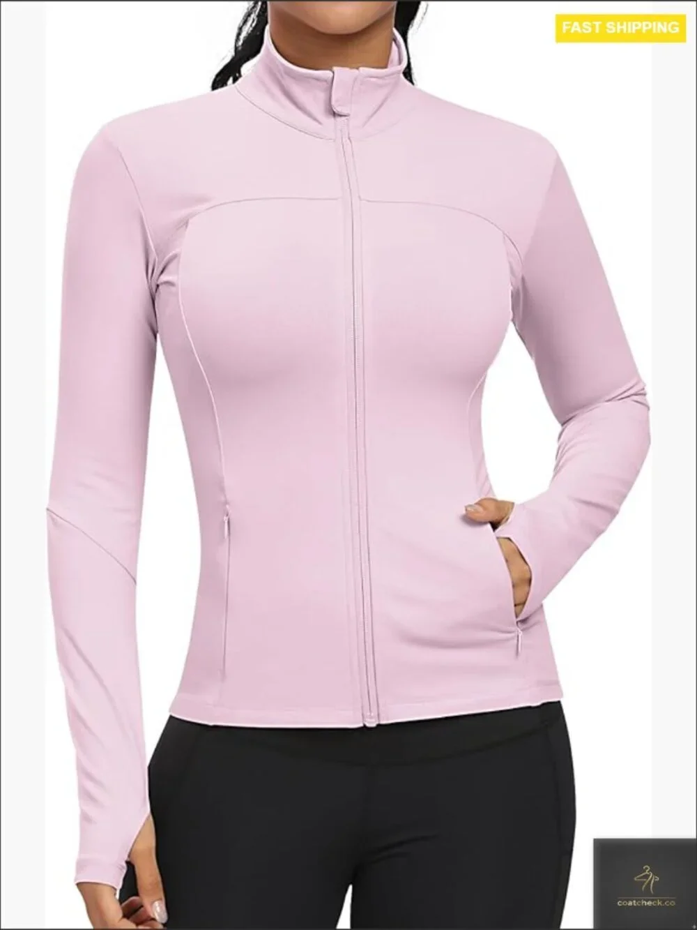 Slim Fit Zip Up Running Jacket with Thumbholes Lightweight Athletic Track